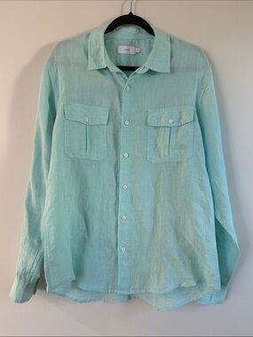 100% Linen Onia Light Blue Button-Up Shirt